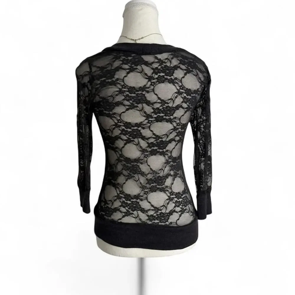 Lace Button Up Sheer Layering Top - Sweater Size Medium - Picture 2 of 5